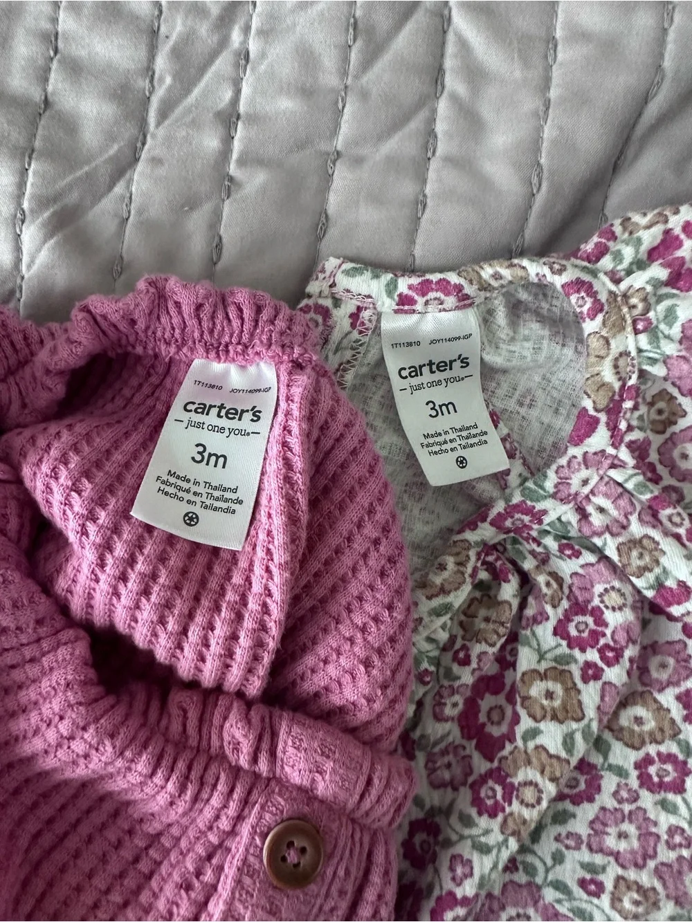 Carter's Pink Knit Romper & White Floral Romper Set